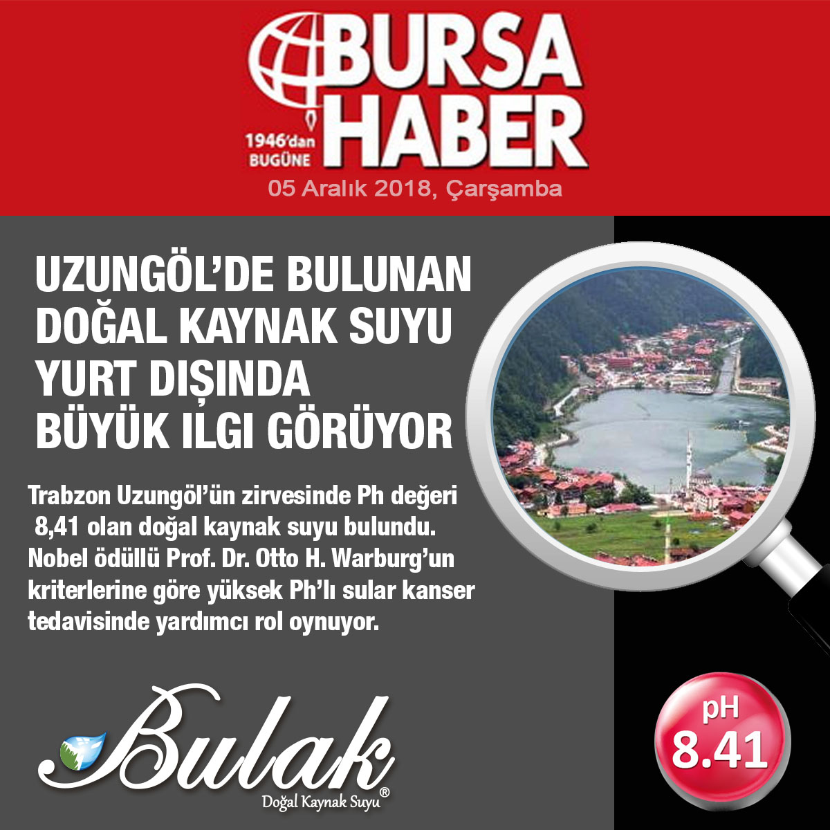 Bursa Haber: Türkiye'nin En Yüksek pH'lı Suyu Uzungöl'de Bulundu