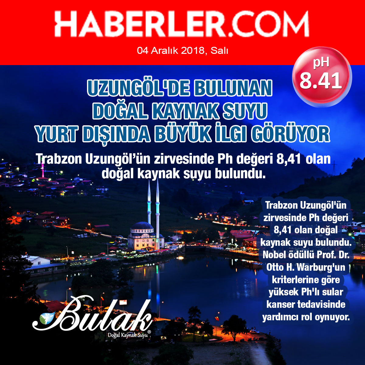 Haberler: Türkiye'nin En Yüksek pH'lı Suyu Uzungöl'de Bulundu