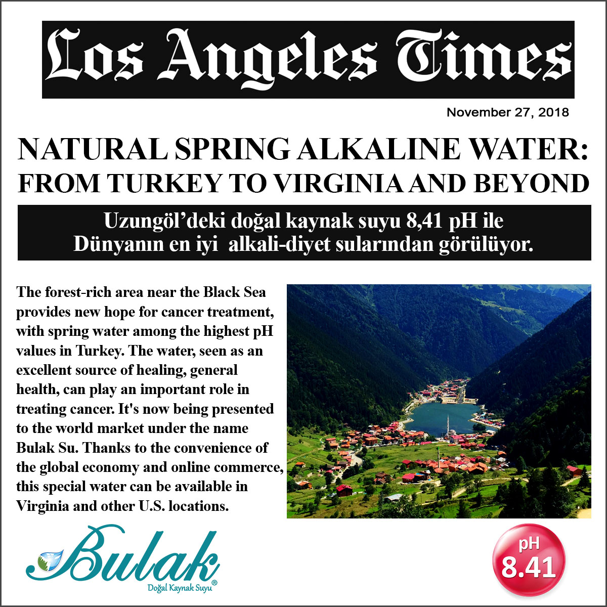 Los Angeles Times: Türkiye'nin En Yüksek pH'lı Suyu Uzungöl'de Bulundu